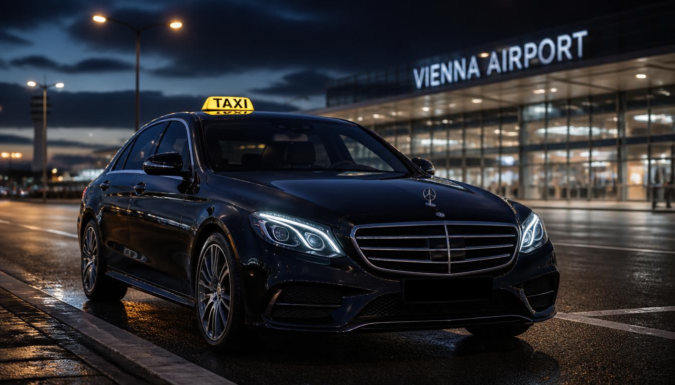 Flughafentaxi vor dem Terminal am Flughafen Wien
